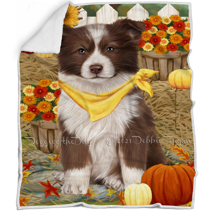 Fall Autumn Greeting Border Collie Dog with Pumpkins Blanket BLNKT72309