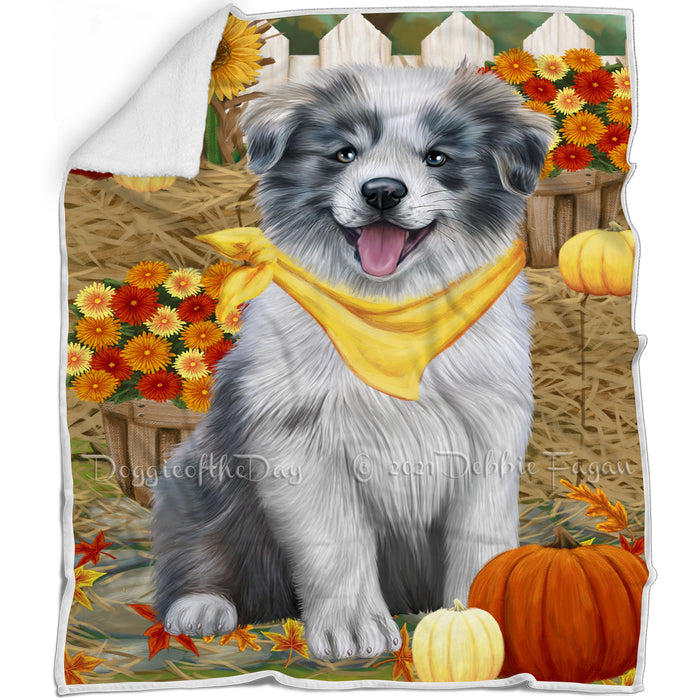 Fall Autumn Greeting Border Collie Dog with Pumpkins Blanket BLNKT72327