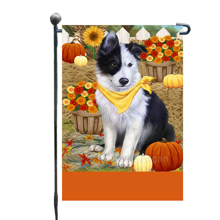 Personalized Fall Autumn Greeting Border Collie Dog with Pumpkins Custom Garden Flags GFLG-DOTD-A61832
