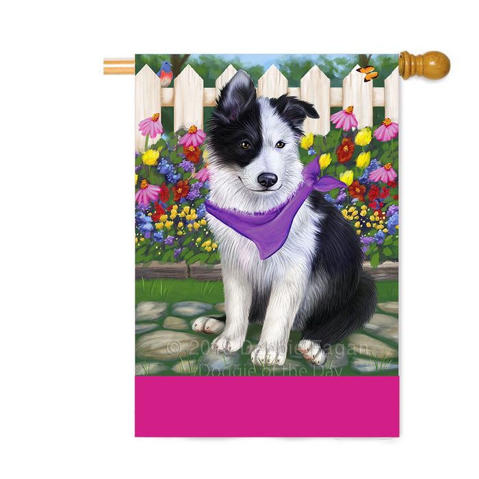 Personalized Spring Floral Border Collie Dog Custom House Flag FLG-DOTD-A62829