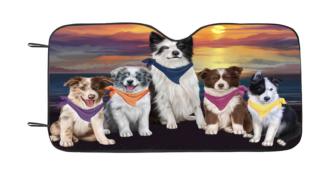 Family Sunset Portrait Border Collie Dogs Car Sun Shade