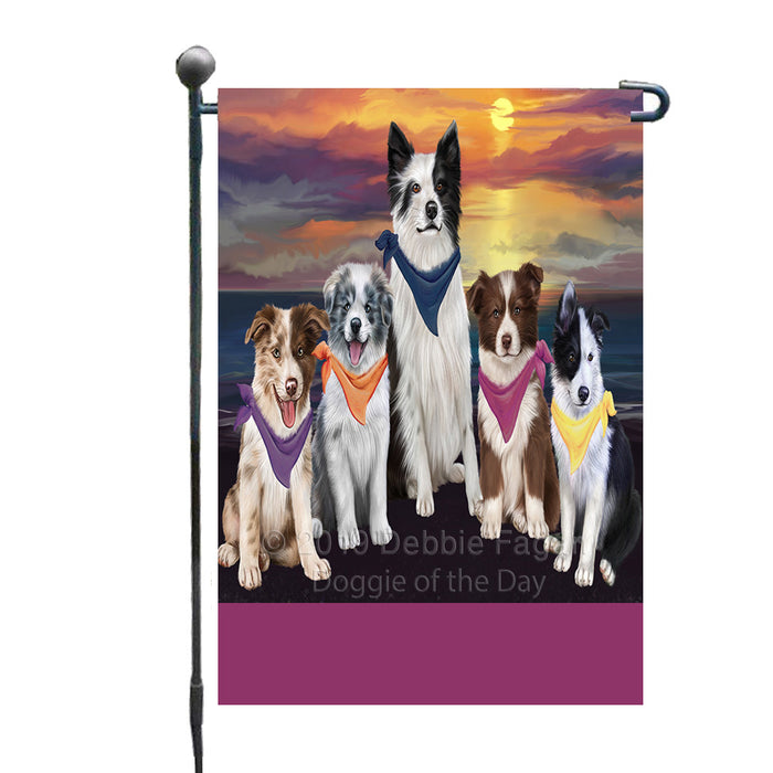 Personalized Family Sunset Portrait Border Collie Dogs Custom Garden Flags GFLG-DOTD-A60581