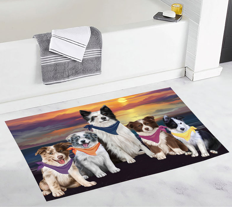 Family Sunset Portrait Border Collie Dogs Bath Mat