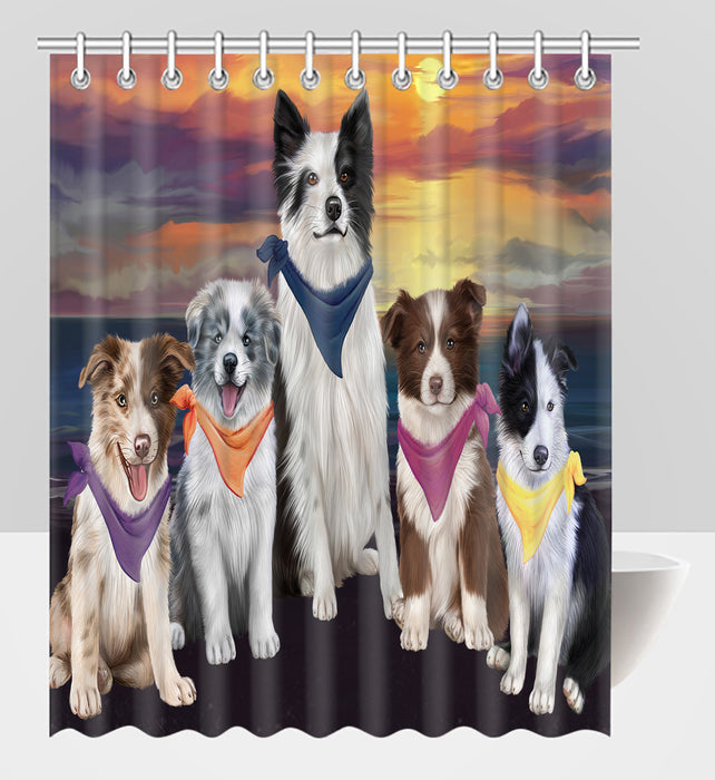 Family Sunset Portrait Border Collie Dogs Shower Curtain