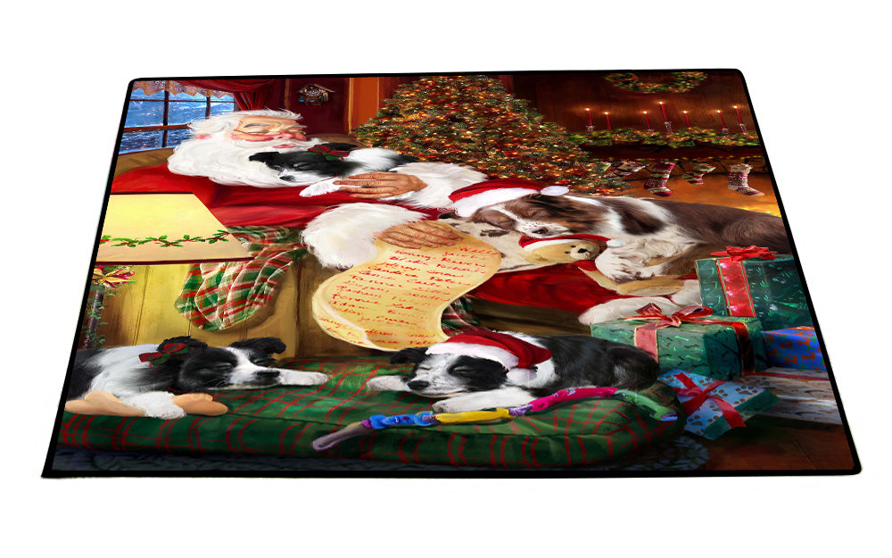 Santa Sleeping with Border Collie Dogs Floor Mat- Anti-Slip Pet Door Mat Indoor Outdoor Front Rug Mats for Home Outside Entrance Pets Portrait Unique Rug Washable Premium Quality Mat