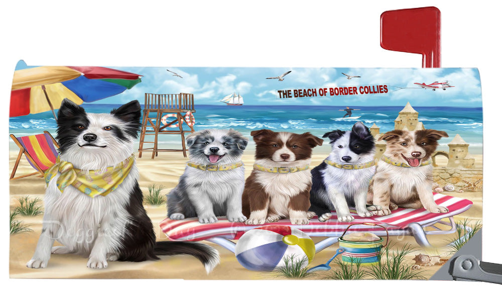 Pet Friendly Beach Border Collie Dogs Magnetic Mailbox Cover Both Sides Pet Theme Printed Decorative Letter Box Wrap Case Postbox Thick Magnetic Vinyl Material