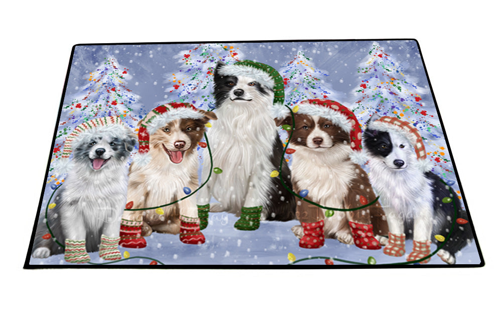 Christmas Lights and Border Collie Dogs Floor Mat- Anti-Slip Pet Door Mat Indoor Outdoor Front Rug Mats for Home Outside Entrance Pets Portrait Unique Rug Washable Premium Quality Mat