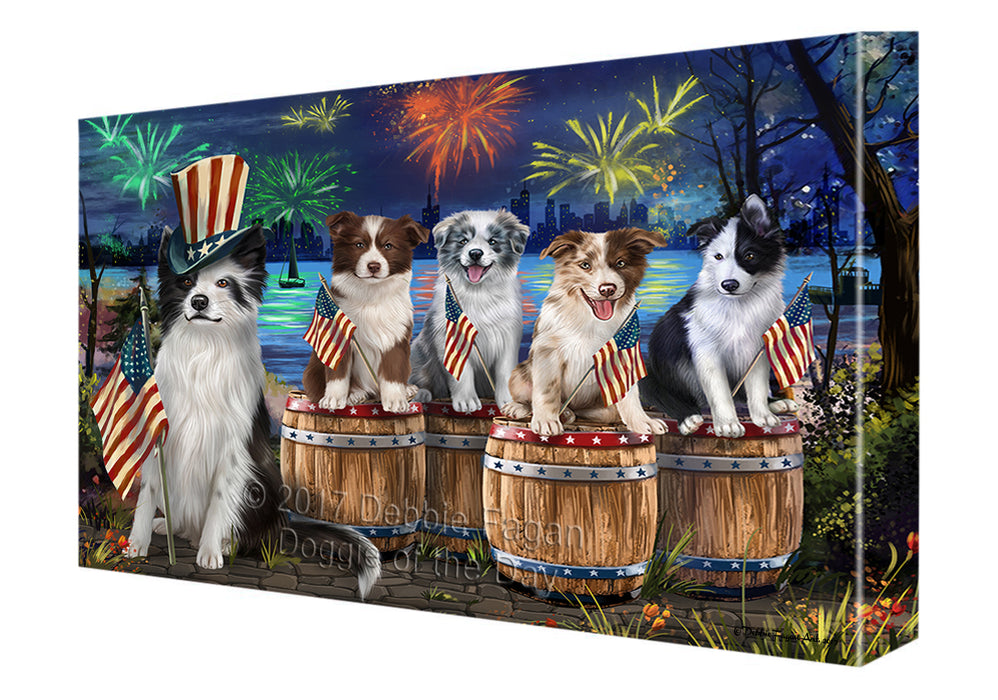 4th of July Firework Gathering Border Collie Dogs Canvas Wall Art CVS49296