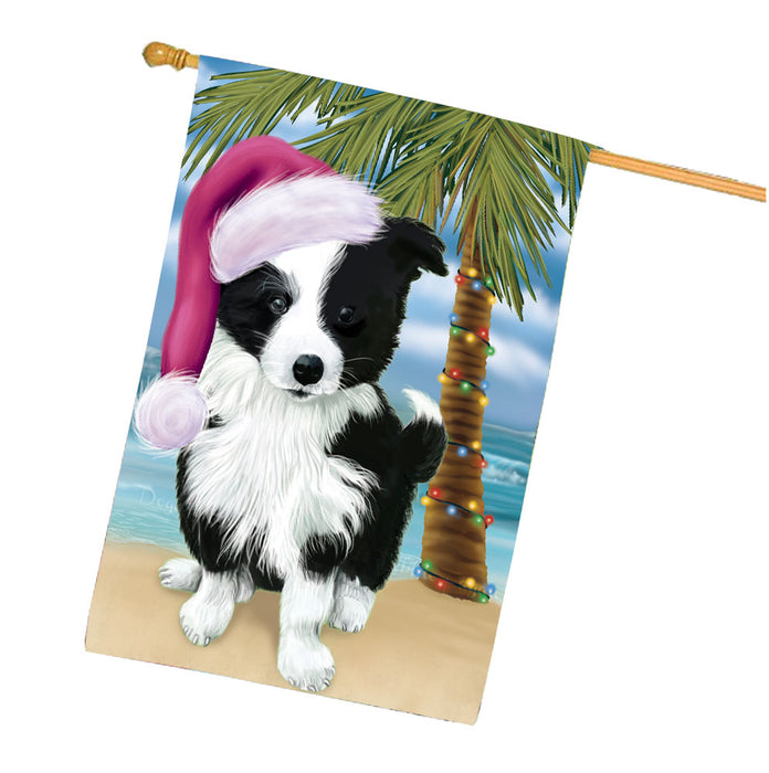 Christmas Summertime Beach Border Collie Dog House Flag Outdoor Decorative Double Sided Pet Portrait Weather Resistant Premium Quality Animal Printed Home Decorative Flags 100% Polyester FLG68686