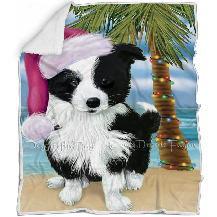 Summertime Happy Holidays Christmas Border Collie Dog on Tropical Island Beach Blanket