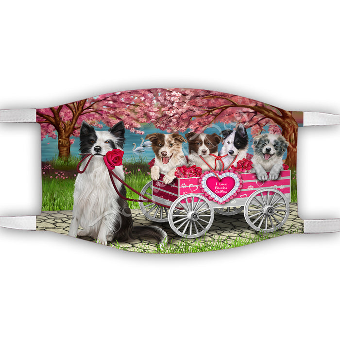 I Love Border Collie Dogs in a Cart Face Mask FM48126