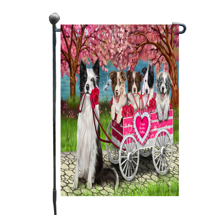 I Love Border Collie Dogs in a Cart Garden Flags Outdoor Decor for Homes and Gardens Double Sided Garden Yard Spring Decorative Vertical Home Flags Garden Porch Lawn Flag for Decorations