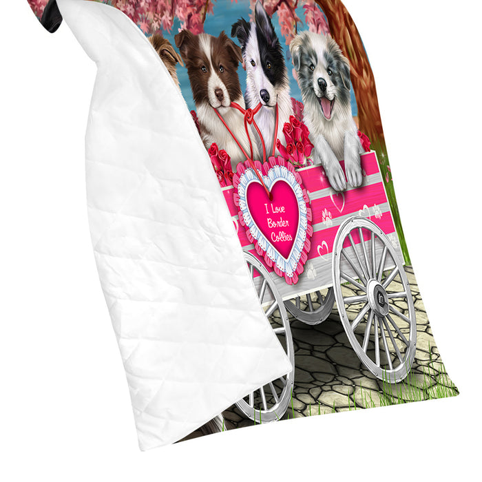 I Love Border Collie Dogs in a Cart Quilt