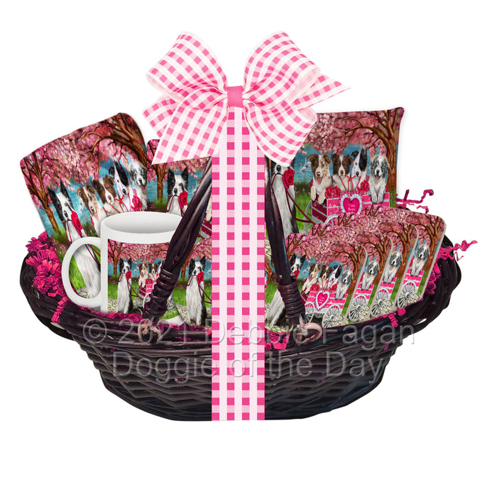 Mother's Day Gift Basket Border Collie Dogs Blanket, Pillow, Coasters, Magnet, Coffee Mug and Ornament