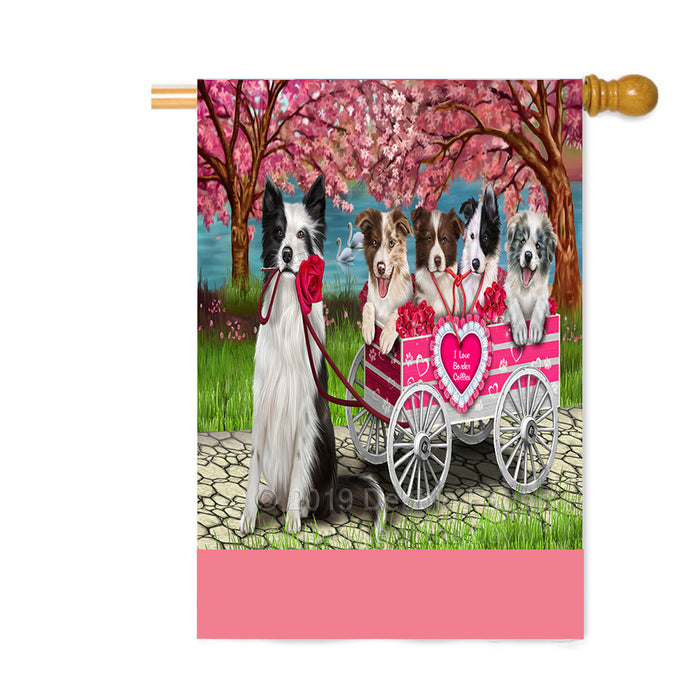 Personalized I Love Border Collie Dogs in a Cart Custom House Flag FLG-DOTD-A62193