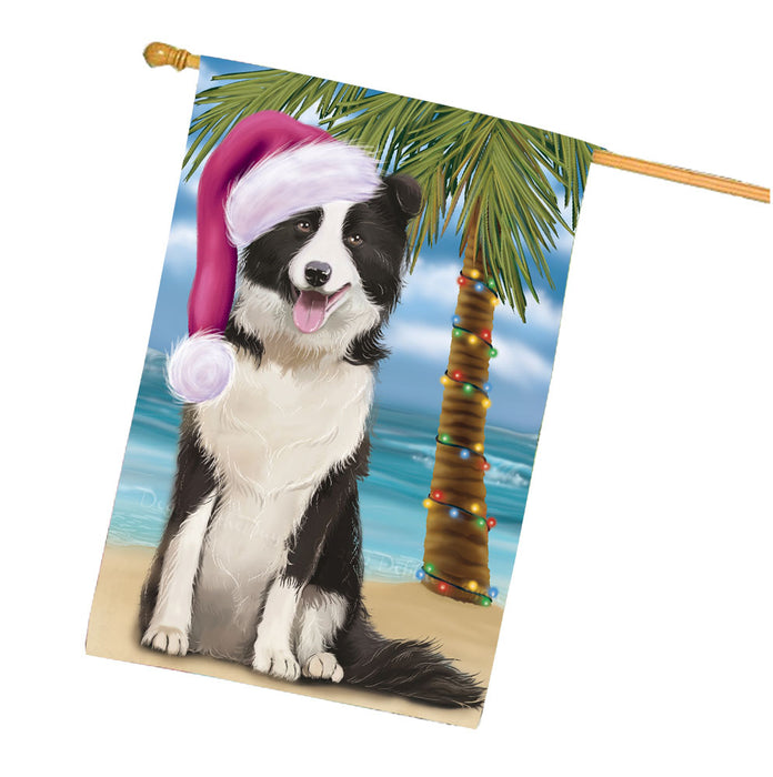 Christmas Summertime Beach Border Collie Dog House Flag Outdoor Decorative Double Sided Pet Portrait Weather Resistant Premium Quality Animal Printed Home Decorative Flags 100% Polyester FLG68687