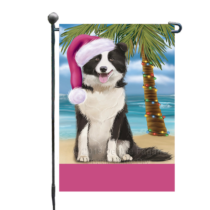 Personalized Summertime Happy Holidays Christmas Border Collie Dog on Tropical Island Beach  Custom Garden Flags GFLG-DOTD-A60420