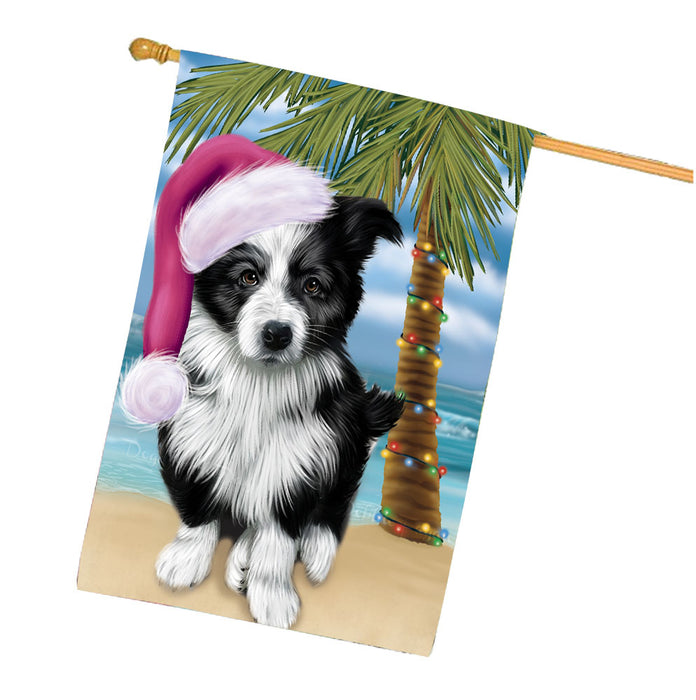 Christmas Summertime Beach Border Collie Dog House Flag Outdoor Decorative Double Sided Pet Portrait Weather Resistant Premium Quality Animal Printed Home Decorative Flags 100% Polyester FLG68688