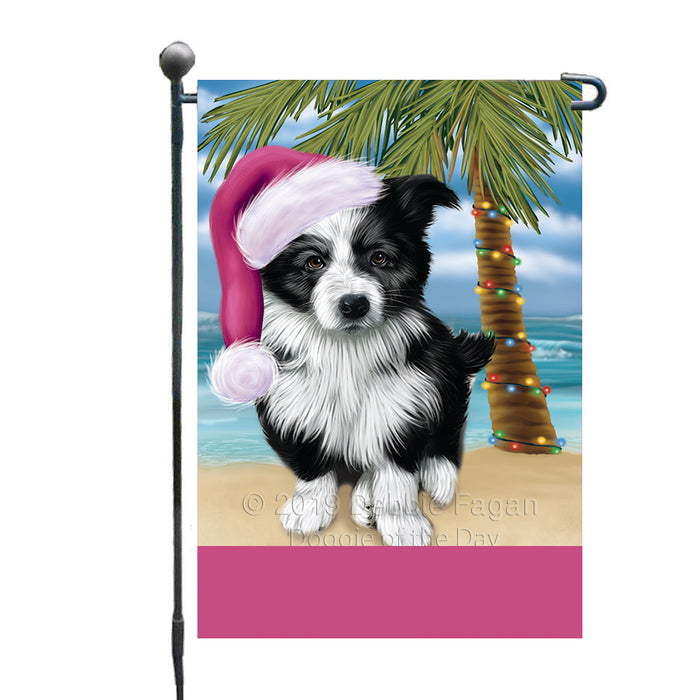 Personalized Summertime Happy Holidays Christmas Border Collie Dog on Tropical Island Beach  Custom Garden Flags GFLG-DOTD-A60421