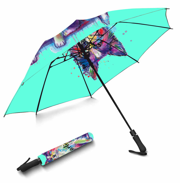Custom Pet Name Personalized Watercolor Border Collie DogSemi-Automatic Foldable Umbrella