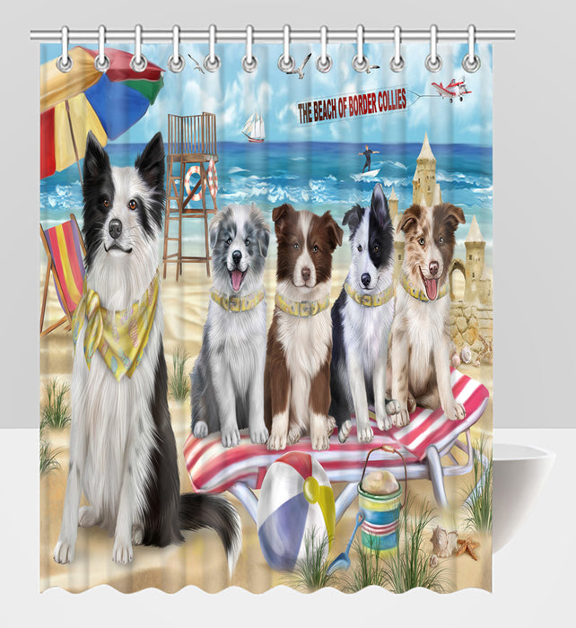 Pet Friendly Beach Border Collie Dogs Shower Curtain
