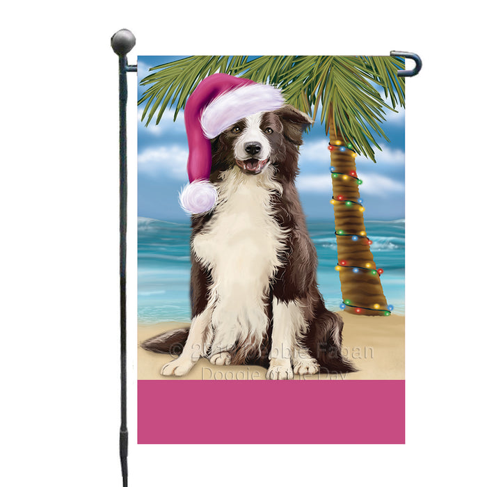 Personalized Summertime Happy Holidays Christmas Border Collie Dog on Tropical Island Beach  Custom Garden Flags GFLG-DOTD-A60422