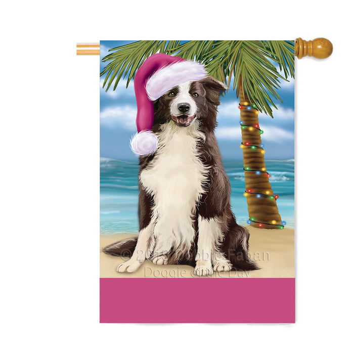 Personalized Summertime Happy Holidays Christmas Border Collie Dog on Tropical Island Beach Custom House Flag FLG-DOTD-A60478