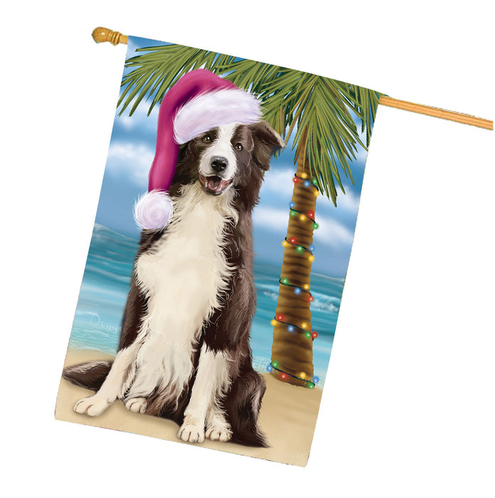 Christmas Summertime Beach Border Collie Dog House Flag Outdoor Decorative Double Sided Pet Portrait Weather Resistant Premium Quality Animal Printed Home Decorative Flags 100% Polyester FLG68689