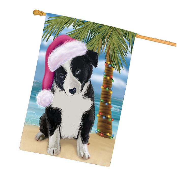Christmas Summertime Beach Border Collie Dog House Flag Outdoor Decorative Double Sided Pet Portrait Weather Resistant Premium Quality Animal Printed Home Decorative Flags 100% Polyester FLG68690