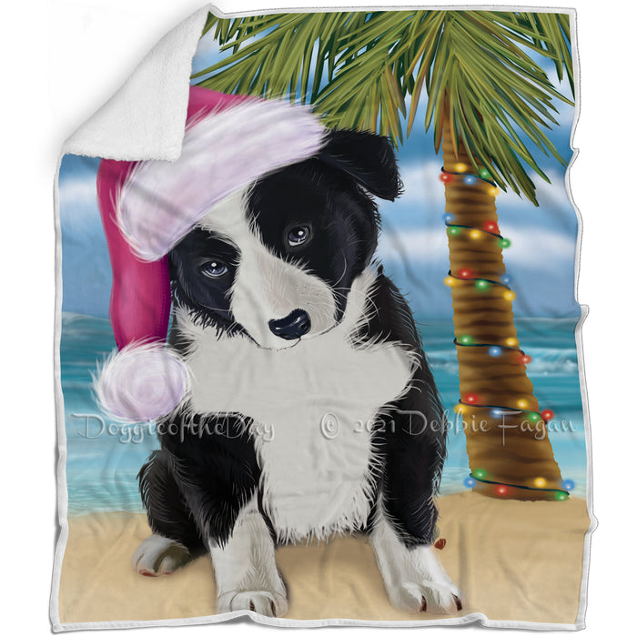 Summertime Happy Holidays Christmas Border Collie Dog on Tropical Island Beach Blanket