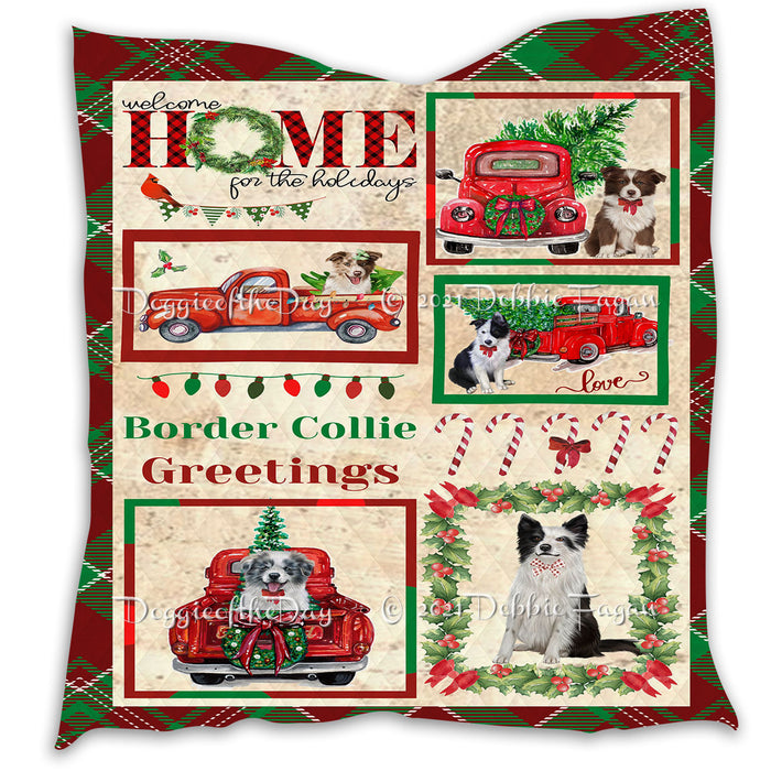 Welcome Home for Christmas Holidays Border Collie Dogs Quilt Bed Coverlet Bedspread - Pets Comforter Unique One-side Animal Printing - Soft Lightweight Durable Washable Polyester Quilt