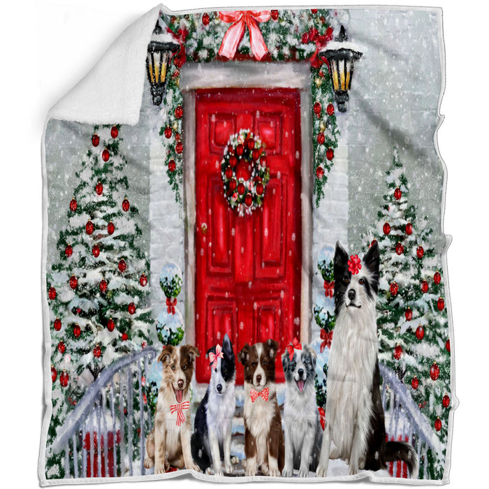 Christmas Holiday Welcome Border Collie Dogs Blanket - Lightweight Soft Cozy and Durable Bed Blanket - Animal Theme Fuzzy Blanket for Sofa Couch