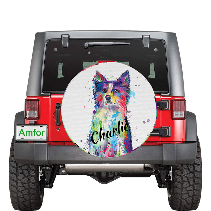 Custom Pet Name Personalized Watercolor Border Collie Dog Car Tire Cover