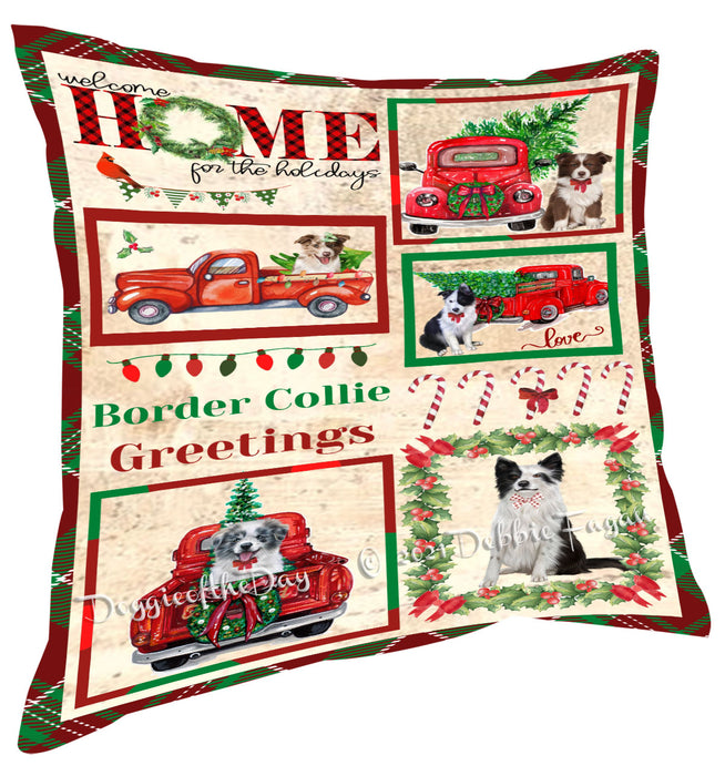 Welcome Home for Christmas Holidays Border Collie Dogs Pillow with Top Quality High-Resolution Images - Ultra Soft Pet Pillows for Sleeping - Reversible & Comfort - Ideal Gift for Dog Lover - Cushion for Sofa Couch Bed - 100% Polyester