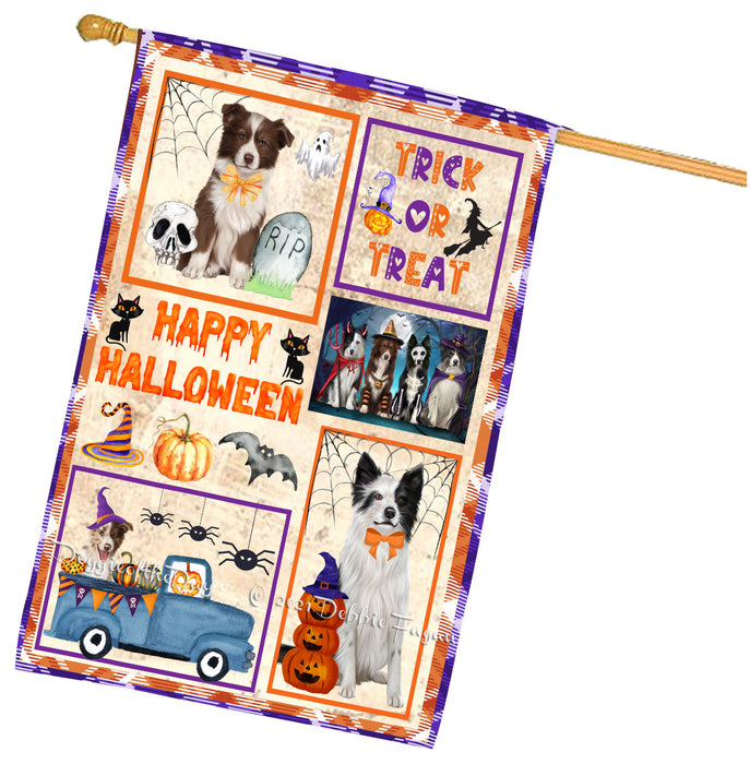 Happy Halloween Trick or Treat Border Collie Dogs House Flag Outdoor Decorative Double Sided Pet Portrait Weather Resistant Premium Quality Animal Printed Home Decorative Flags 100% Polyester