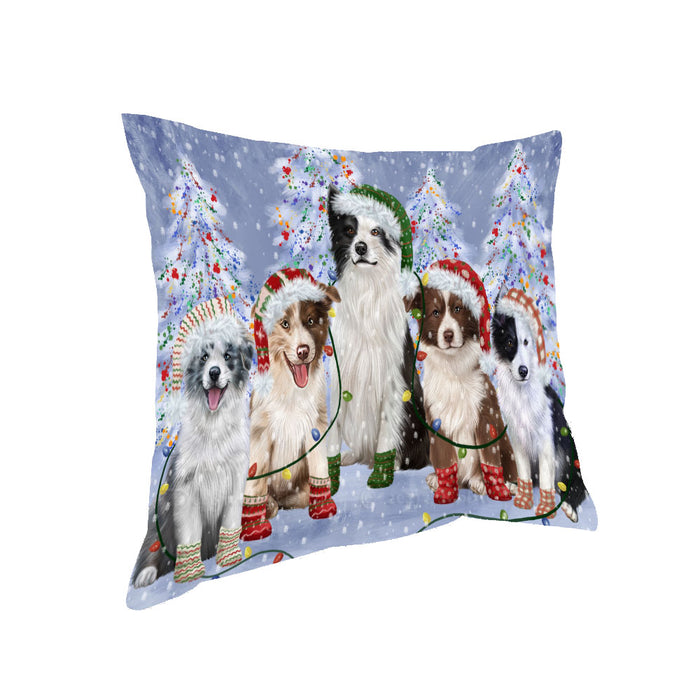 Christmas Lights and Border Collie Dogs Pillow with Top Quality High-Resolution Images - Ultra Soft Pet Pillows for Sleeping - Reversible & Comfort - Ideal Gift for Dog Lover - Cushion for Sofa Couch Bed - 100% Polyester