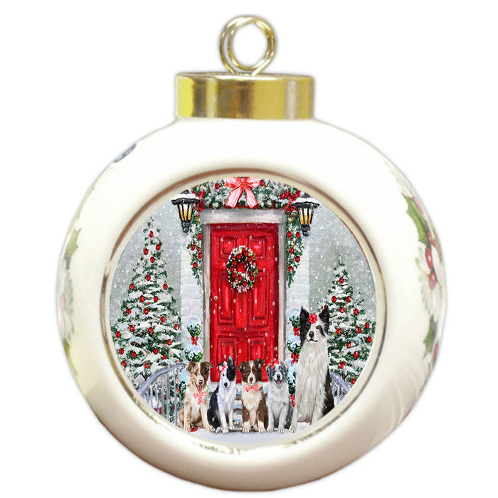 Christmas Holiday Welcome Border Collie Dogs Round Ball Christmas Ornament Pet Decorative Hanging Ornaments for Christmas X-mas Tree Decorations - 3" Round Ceramic Ornament