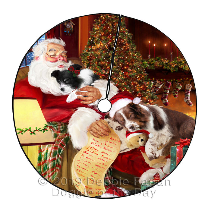 Santa Sleeping with Border Collie Dogs Christmas Tree Skirt