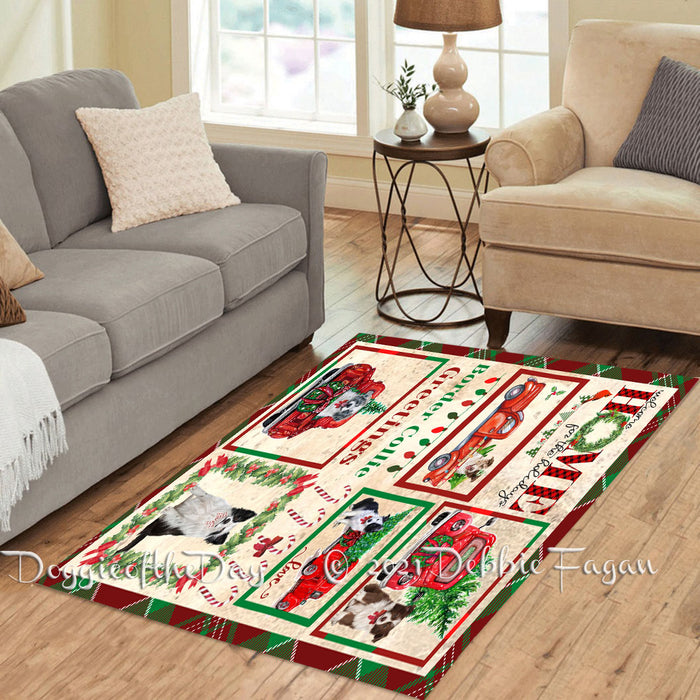 Welcome Home for Christmas Holidays Border Collie Dogs Polyester Living Room Carpet Area Rug ARUG64759