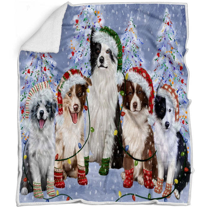 Christmas Lights and Border Collie Dogs Blanket - Lightweight Soft Cozy and Durable Bed Blanket - Animal Theme Fuzzy Blanket for Sofa Couch