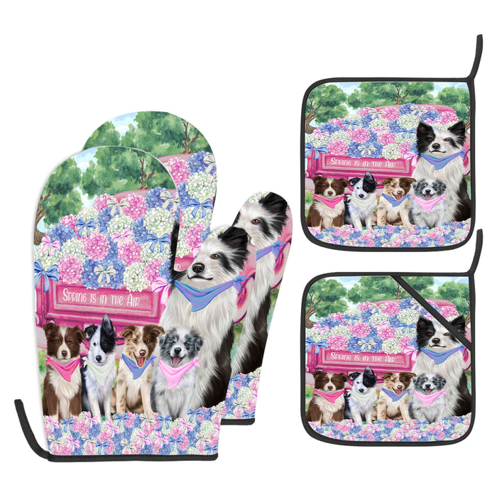 Border Collie Oven Mitts and Pot Holder Set: Kitchen Gloves for Cooking with Potholders, Custom, Personalized, Explore a Variety of Designs, Dog Lovers Gift