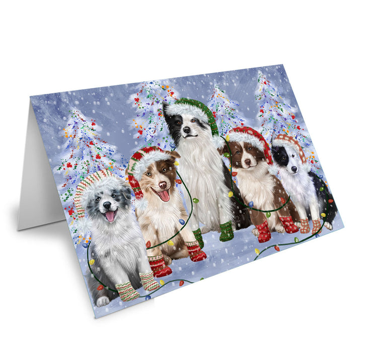Christmas Lights and Border Collie Dogs Handmade Artwork Assorted Pets Greeting Cards and Note Cards with Envelopes for All Occasions and Holiday Seasons