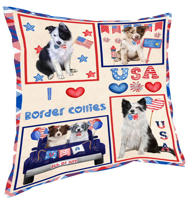 4th of July Independence Day I Love USA Border Collie Dogs Pillow with Top Quality High-Resolution Images - Ultra Soft Pet Pillows for Sleeping - Reversible & Comfort - Ideal Gift for Dog Lover - Cushion for Sofa Couch Bed - 100% Polyester