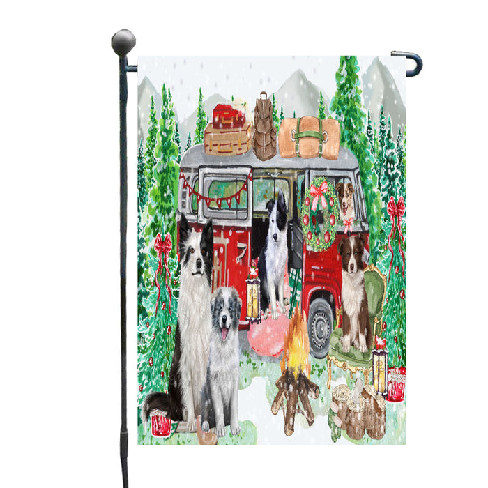 Christmas Time Camping with Border Collie Dogs Garden Flags- Outdoor Double Sided Garden Yard Porch Lawn Spring Decorative Vertical Home Flags 12 1/2"w x 18"h