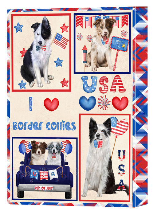 4th of July Independence Day I Love USA Border Collie Dogs Canvas Wall Art - Premium Quality Ready to Hang Room Decor Wall Art Canvas - Unique Animal Printed Digital Painting for Decoration