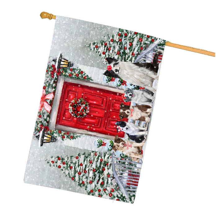 Christmas Holiday Welcome Border Collie Dogs House Flag Outdoor Decorative Double Sided Pet Portrait Weather Resistant Premium Quality Animal Printed Home Decorative Flags 100% Polyester