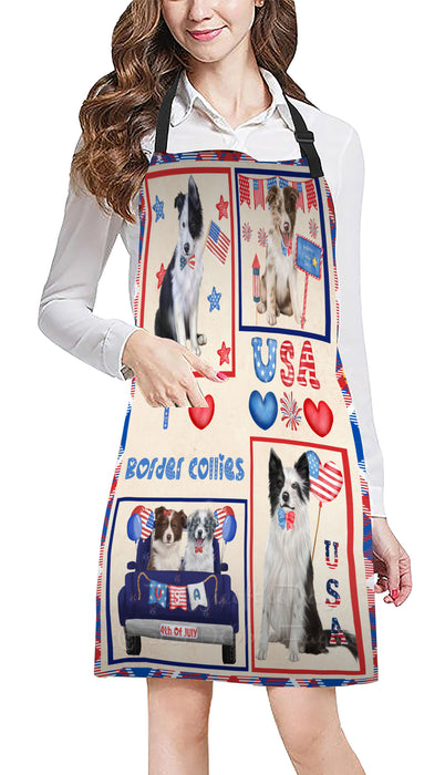 4th of July Independence Day I Love USA Border Collie Dogs Apron - Adjustable Long Neck Bib for Adults - Waterproof Polyester Fabric With 2 Pockets - Chef Apron for Cooking, Dish Washing, Gardening, and Pet Grooming