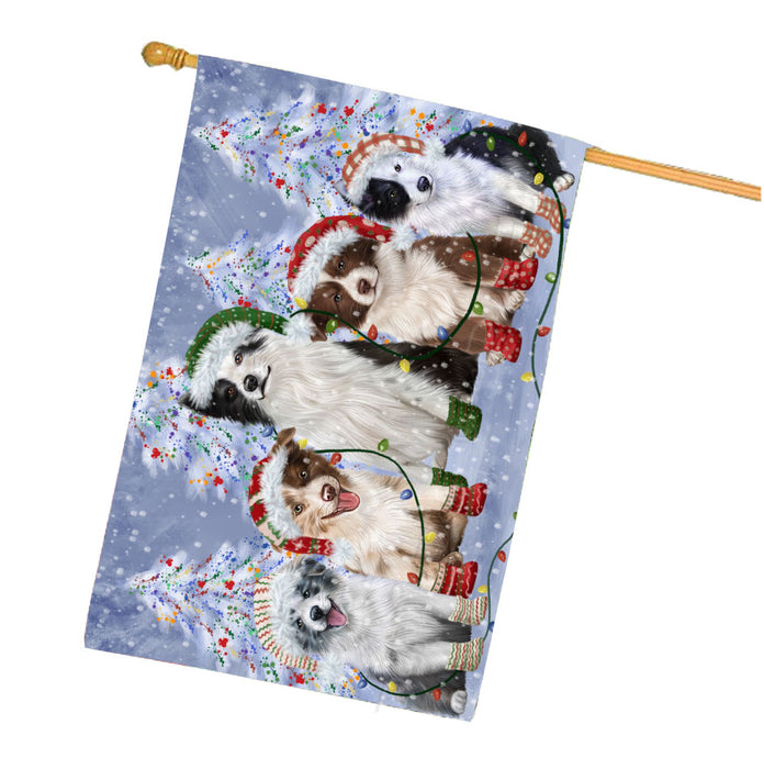 Christmas Lights and Border Collie Dogs House Flag Outdoor Decorative Double Sided Pet Portrait Weather Resistant Premium Quality Animal Printed Home Decorative Flags 100% Polyester