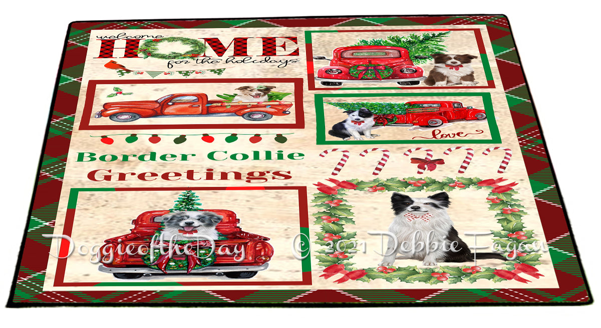 Welcome Home for Christmas Holidays Border Collie Dogs Indoor/Outdoor Welcome Floormat - Premium Quality Washable Anti-Slip Doormat Rug FLMS57709