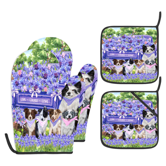 Border Collie Oven Mitts and Pot Holder Set: Kitchen Gloves for Cooking with Potholders, Custom, Personalized, Explore a Variety of Designs, Dog Lovers Gift